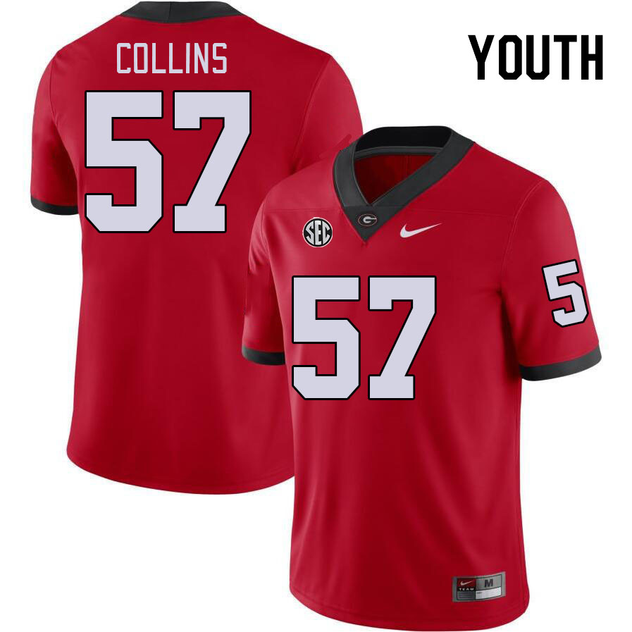 Youth #57 Luke Collins Georgia Bulldogs College Football Jerseys Stitched-Red - Click Image to Close